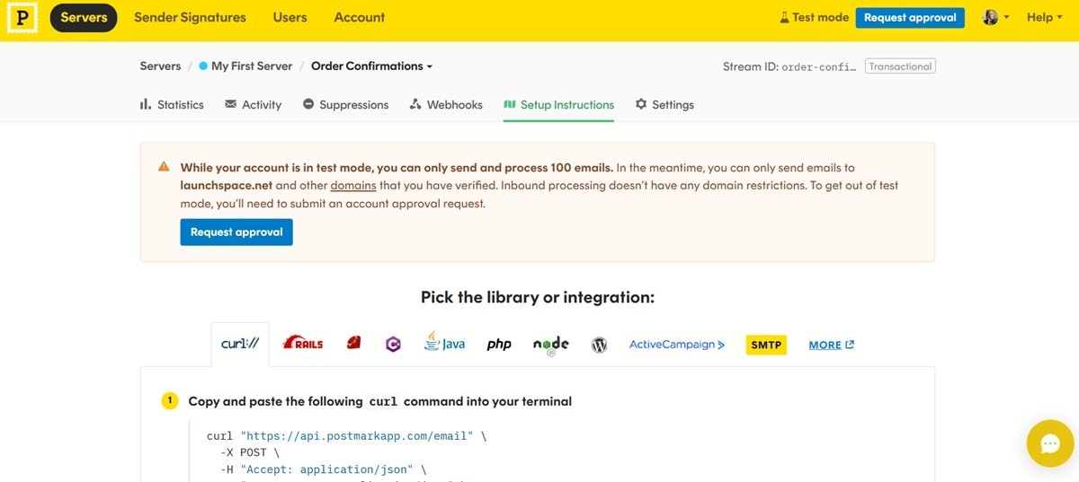 ActiveCampaign Postmark App interface featuring deep CRM integrations, data-driven email personalization tools, AI-assisted design features, and REST API documentation